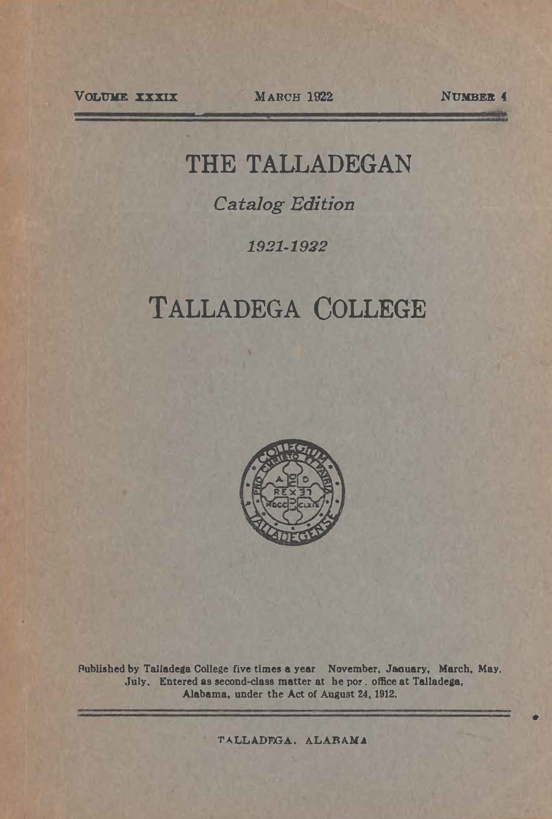 Talladega College Catalog 1921-1922