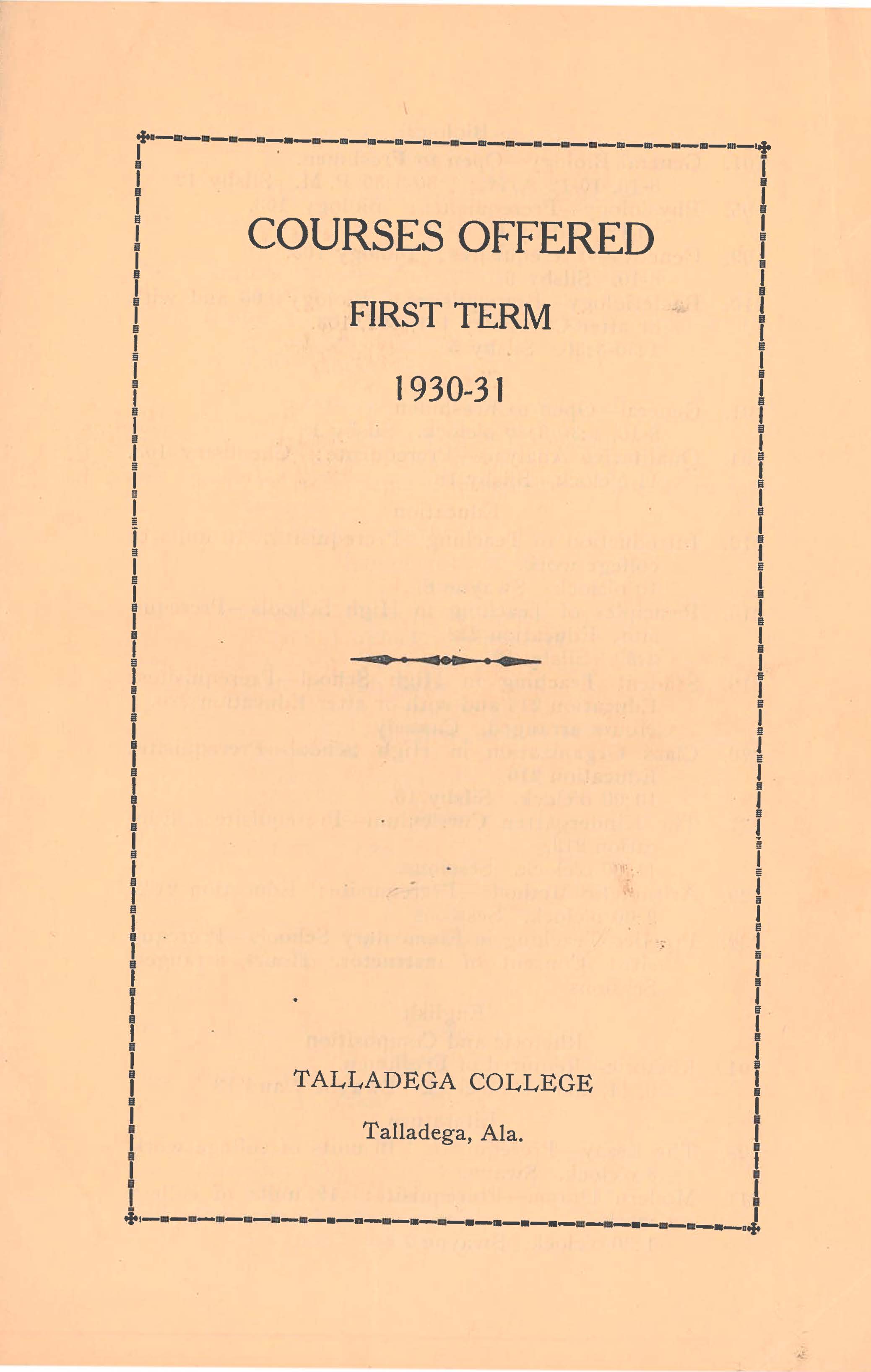 Courses Offered First Term 1930-1931